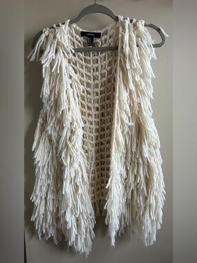 Forever 21 Cream Fringe Knit Vest